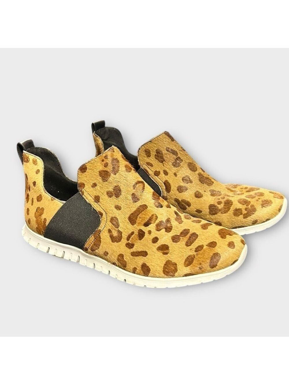 Cole Haan Zero Grand Calf Fur Ankle Boots Booties Leopard Print Sz 9 VGC